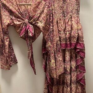Bohemian Paisley Maxi Dress with Tie-Front Top